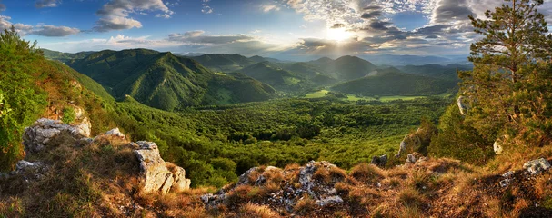 Foto op Canvas Groen bergenlandschap met zon © TTstudio
