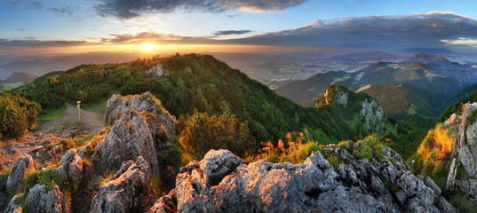 Naklejka premium Landcape of mountain at sunset panorama from peak Velky Choc, Slovakia