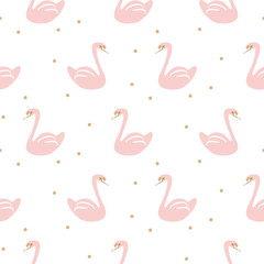 Swan pink cute baby simple seamless vector pattern.