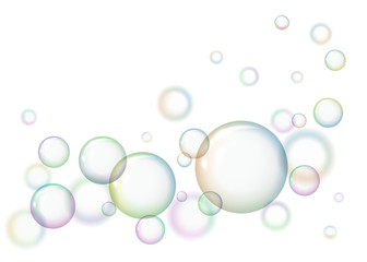 Round soap bubbles on white background. Vector illustration. Picture with circles.