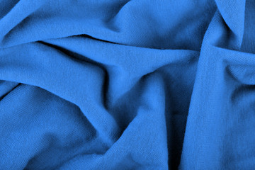 Cotton fabric is blue. Texture of natural fabric.