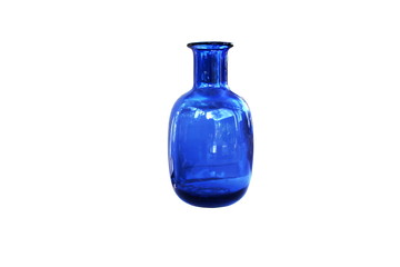 Blue round bottle glass isolated on white background
