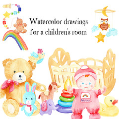 Obraz premium watercolor drawings for a children's room frame