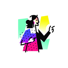 Illustration of a fashionable girl. Businesswoman. Icon abstract, housewife, woman. Logo of the song contest. Vector illustration. Illustration for a clothing store. A symbol for the studio. Mascot.