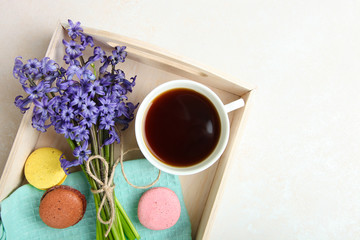 flowers, tea and macaroons