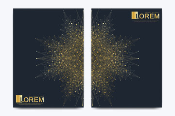 Modern vector templates for brochure Leaflet flyer advert cover catalog magazine or annual report. Golden layout in A4 size. Business, science and technology design. Presentation with golden mandala.