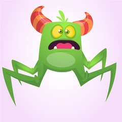 Funny cartoon spider monster. Vector illustration for Halloween design
