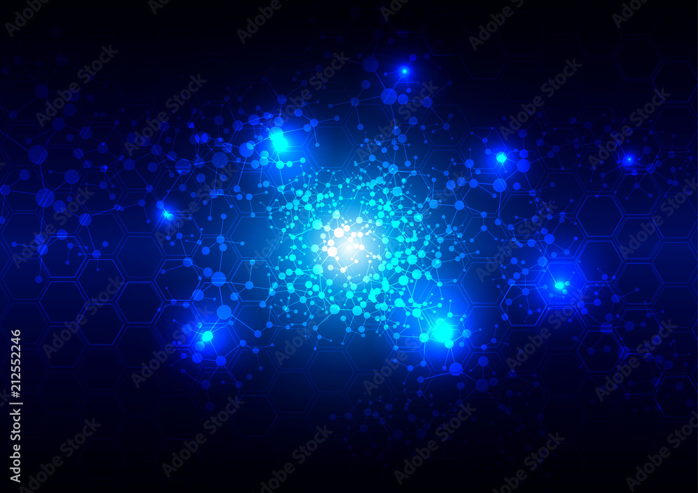 Aufkleber abstract mesh with hexagon on blue background technology concept. illustration vector design.