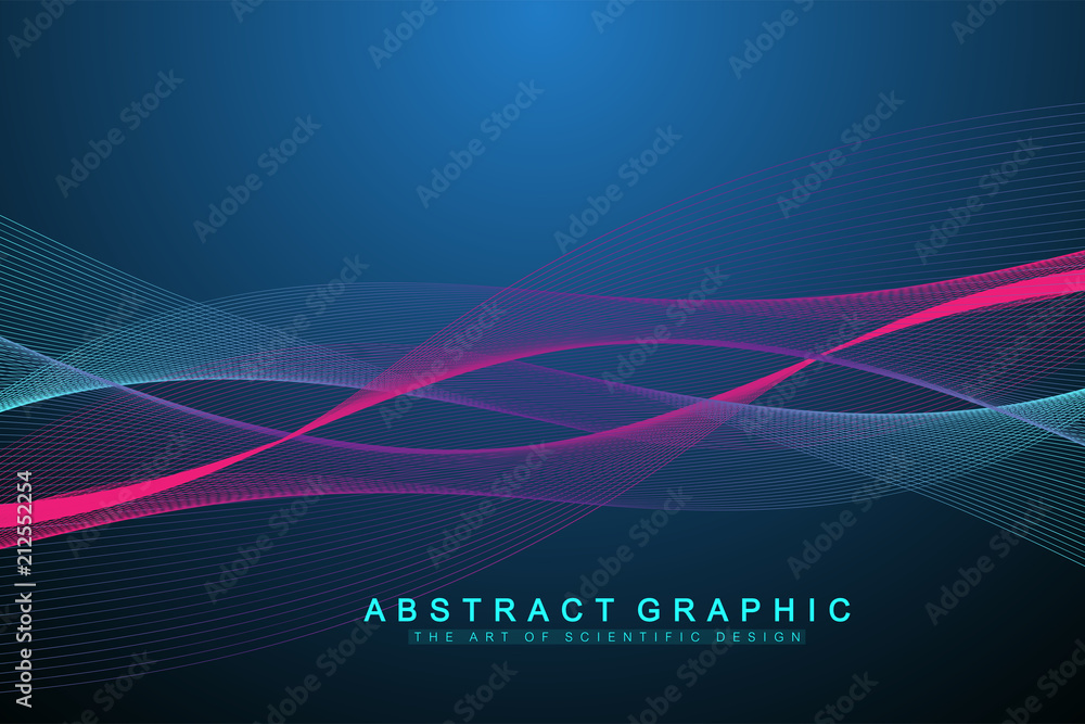 Aufkleber Vector abstract background with a colored dynamic waves, line and particles. Wave flow. Digital frequency track equalizer.