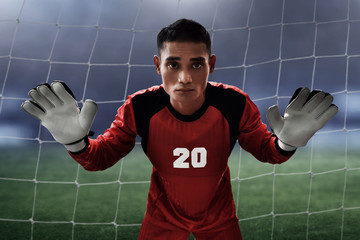 Soccer goalkeeper ready to catch the ball