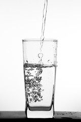 Water pouring into the clear glass