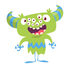 Cartoon monster with many eyes. Vector illustration isolated on white.  Big set of Halloween characters