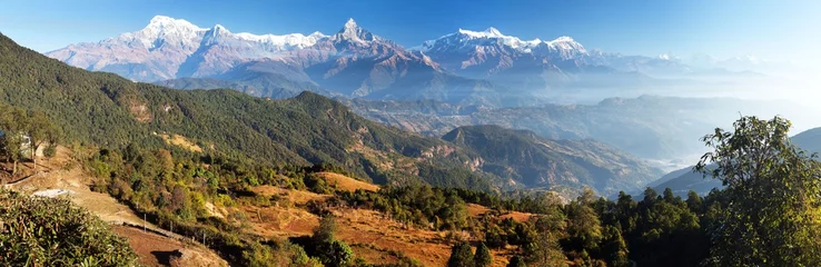 Glasschilderij Annapurna Panorama of mount Annapurna range, Nepal Himalayas