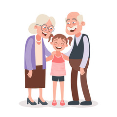 Obraz premium Grandparents and granddaughter portrait. Grandparents day concept. Vector illustration in cartoon style, isolated on white background. 