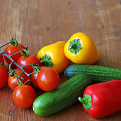 mini vegetables on wooden background