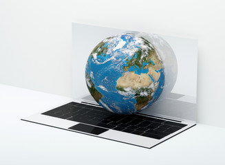 the planet earth out of computer. elements of this image furnished by NASA 3d-illustration