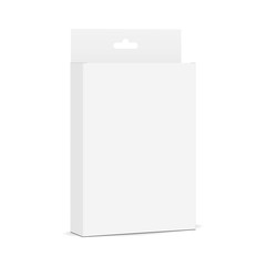 White blank rectangular box mock up with hanger - half side view. Vector illustration