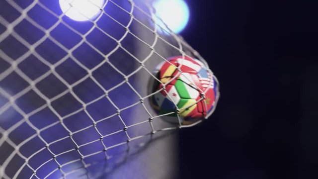 Soccer ball flying to goal