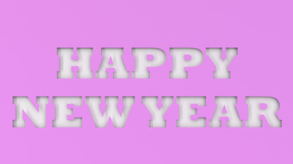 White Happy New Year words cut in purple paper