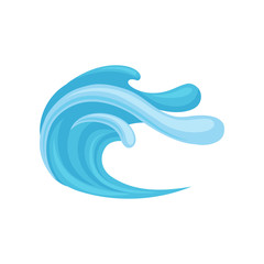 Blue ocean or sea tidal storm wave, design element for marine nautical theme vector Illustration on a white background