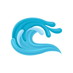 Blue stormy curling sea wave, design element for marine nautical theme vector Illustration on a white background