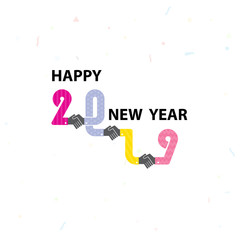 Handshake sign and Happy New Year 2019 background.Colorful greeting card design.Vector illustration for holiday design. Party poster, greeting card, banner or invitation template.