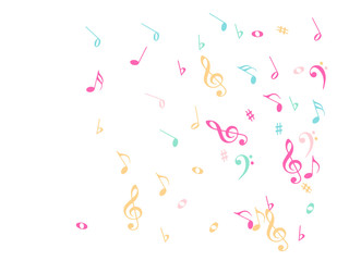 Music Notes Confetti Falling Chaos Vector. Music Symbols Texture Poster Background Elements. Party Night, Festival, Celebration or Concert, Melody Notes Trail. Decorative Song Sheets Chaos Effect.