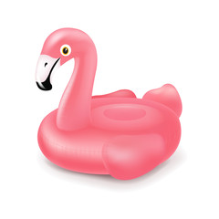 Pink Inflatable Flamingo Swim Ring Isolated