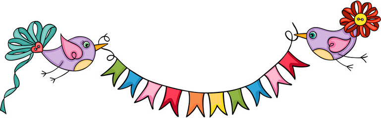 Cute birds holding flag banner
