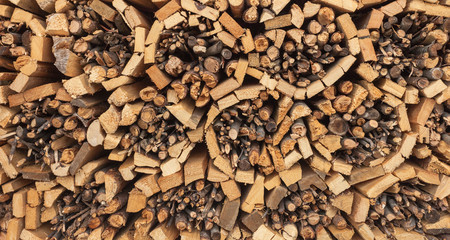 perfectly stacked pine firewood as background