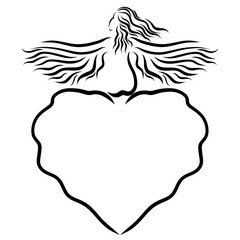 A beautiful winged girl and a frame in the shape of a heart