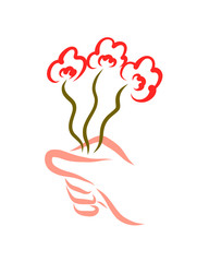 Three colorful flowers in hand, a gift