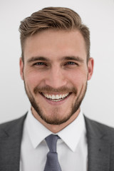 triumphant business team standing in the conference room