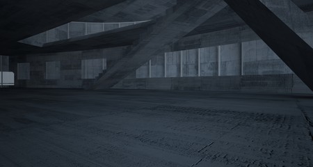 Abstract white and concrete parametric interior  with window. 3D illustration and rendering.