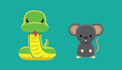 Snake Rat Doll Set Cartoon Vector Illustration