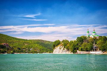 Fototapeta na wymiar Panorama of lake Abrau, Russia