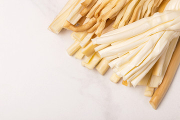 Healthy Snack. Smoked string cheese. Kobarcik. Selective focus