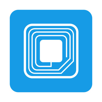 Icono plano etiqueta RFID en cuadrado azul