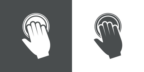 Logotipo mano en boton en gris y blanco
