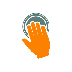 Obraz premium Logotipo mano en boton en gris y naranja