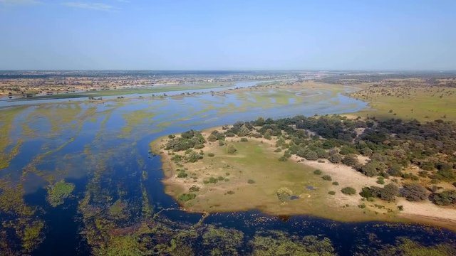 Okavango delta river on Namibia and Angola border