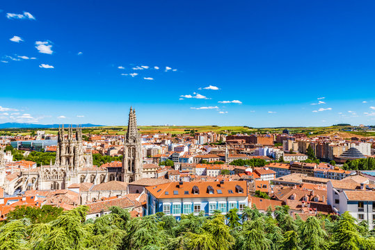Cityscape of Burgos with its cathedral, Spain