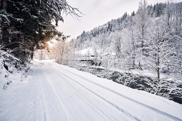 Beautiful winter river in a canyon in a winter hike.