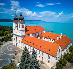 Tihany, Hungary - Aerial view of the famous Benedictine Monastery of Tihany (Tihany Abbey, Tihanyi...
