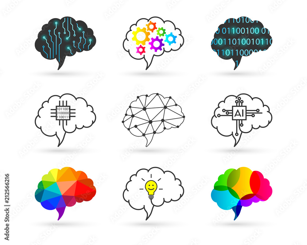 Poster brain concept. set made of various design and style.