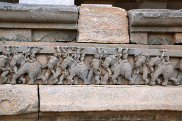 Bas-relief depicting elephant riders, Panchakuta Basadi, Kambadahalli, Mandya district, Karnataka