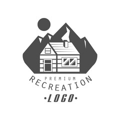 Recreation premium quality logo design, vintage black and white mountain exploration outdoor adventure symbol vector Illustration on a white background