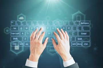 Obraz na płótnie Canvas virtual keyboard with hands