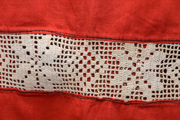 Fragment of ancient authentic handmade lace