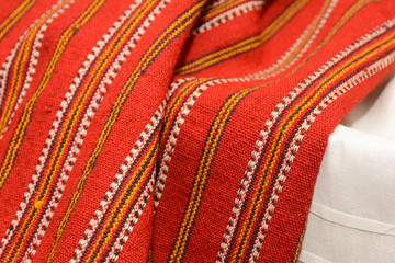 A fragment of the ancient authentic fabric of the women's folk costume of Polissya.